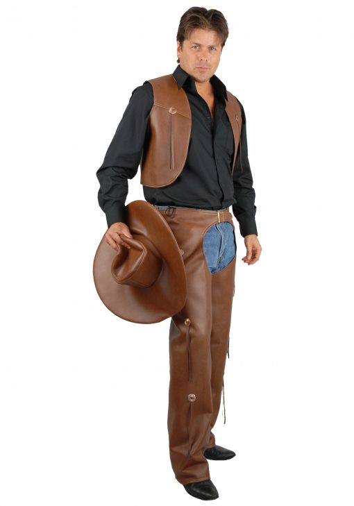 Charades Men's Brown Costume Chaps and Vest Free Shipping - United States